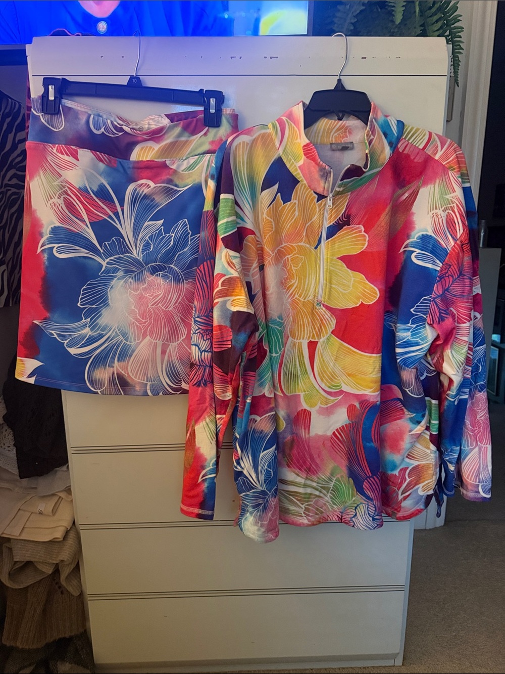 Talbots Multicolor Floral Half-Zip Pullover and Skirt Set
